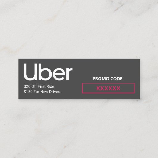 Referentie van de Uber Driver Promo-code Mini Visitekaartje (Voorkant)
