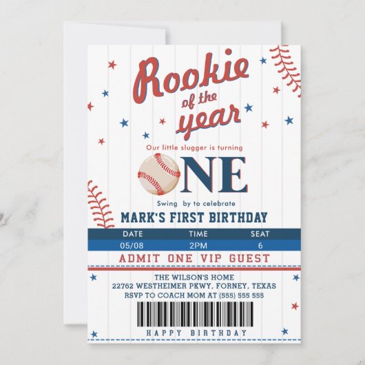 Referentie van het jaar 1 Baseball Ticket Kaart (Voorkant)