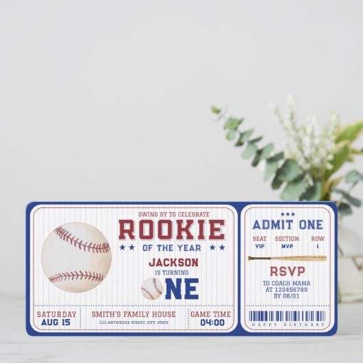 Referentie van het jaar 1 Baseball Ticket Kaart (Staand voorkant)