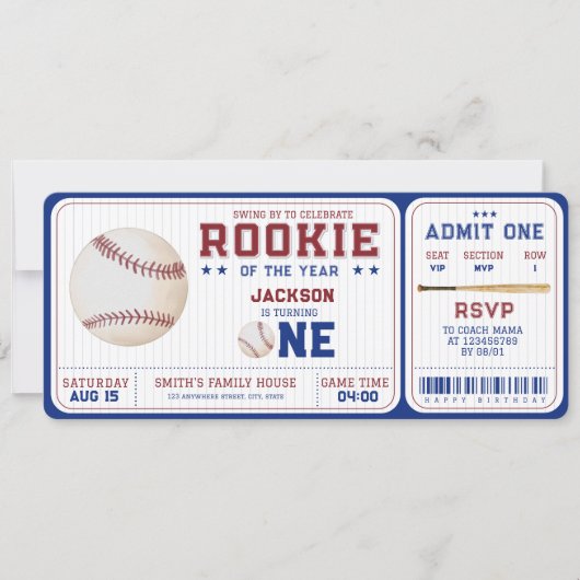 Referentie van het jaar 1 Baseball Ticket Kaart (Voorkant)