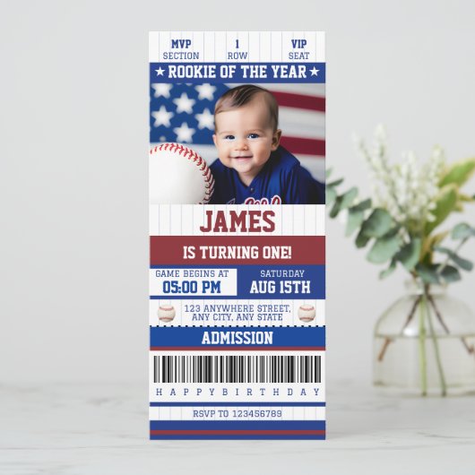 Referentie van het jaar 1 Baseball Ticket Kaart (Staand voorkant)
