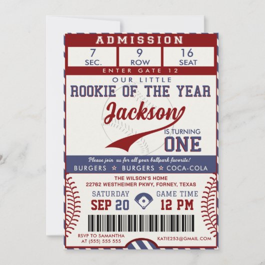 Referentie van het jaar 1 Baseball Ticket Kaart (Voorkant)