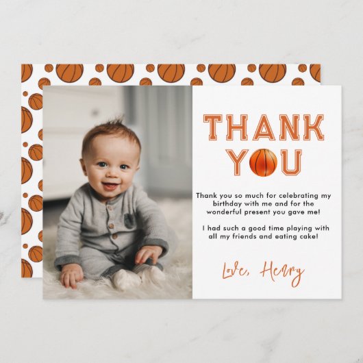 Referentie van het jaar 1 van de Basketball Bedankkaart (Voorkant / Achterkant)