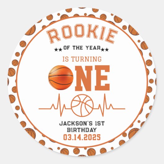 Referentie van het jaar 1 van de Basketball Ronde Sticker (Voorkant)