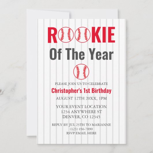 Referentie van het jaar honkbal 1ste verjaardag kaart (Voorkant)