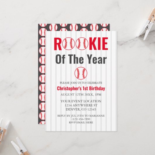 Referentie van het jaar honkbal 1ste verjaardag kaart (Voorkant / Achterkant in situ)