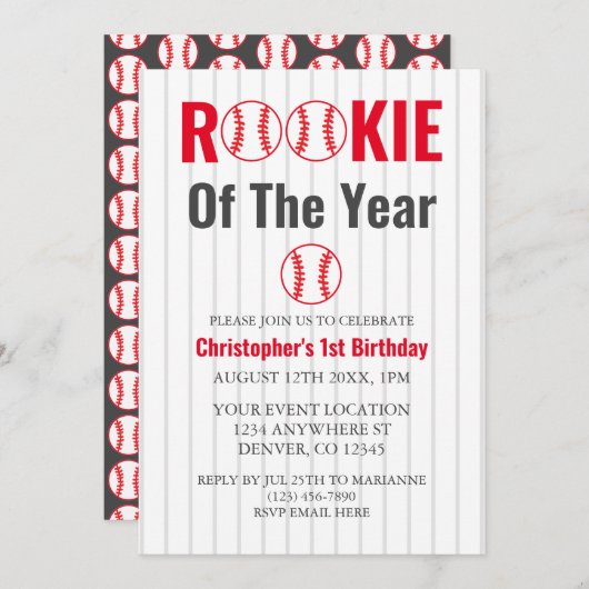 Referentie van het jaar honkbal 1ste verjaardag kaart (Voorkant / Achterkant)