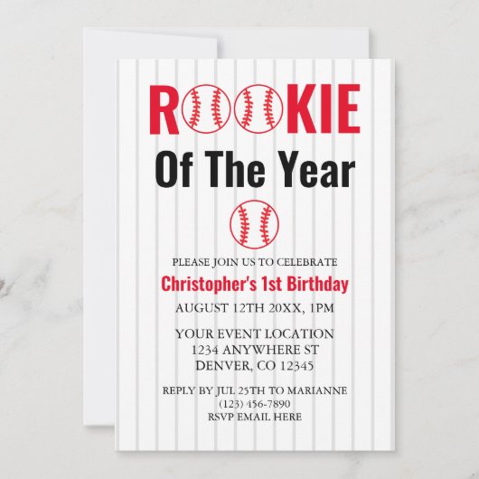 Referentie van het jaar honkbal 1ste verjaardag kaart (Voorkant)