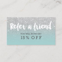 Referentiekaart modern blauwgroen zilver aanbevelingskaartje