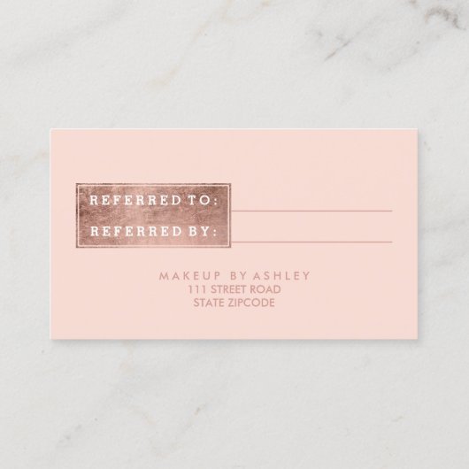 Referentiekaart modern roos goud typografie blush aanbevelingskaartje (Achterkant)