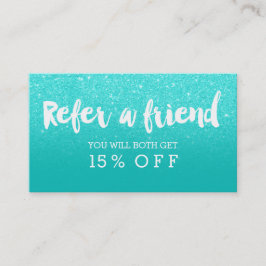 Referentiekaart moderne faux aqua glitter typograf aanbevelingskaartje