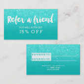 Referentiekaart moderne faux aqua glitter typograf aanbevelingskaartje (Voorkant / Achterkant)