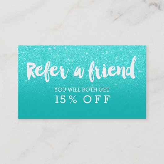 Referentiekaart moderne faux aqua glitter typograf aanbevelingskaartje (Voorkant)