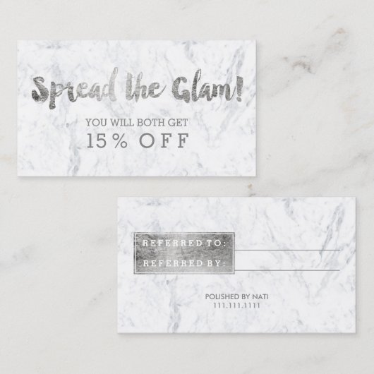 Referentiekaart moderne zilvertypografie marmer 2 aanbevelingskaartje (Voorkant / Achterkant)