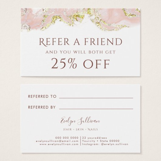 Referentiekaart voor roze marmerontwerp visitekaartje (Voorkant /achterkant)