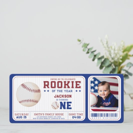 Referiejaar 1e verjaardag Baseball Ticket PHOTO Kaart (Staand voorkant)