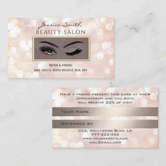 Referral-kaarsbokeh wimpers en wenkbrauwen aanbevelingskaartje (Voorkant / Achterkant)