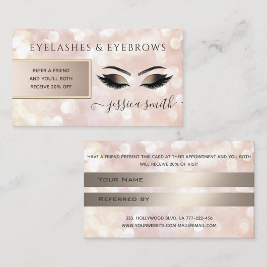 Referral-kaarsbokeh wimpers en wenkbrauwen aanbevelingskaartje (Voorkant / Achterkant)