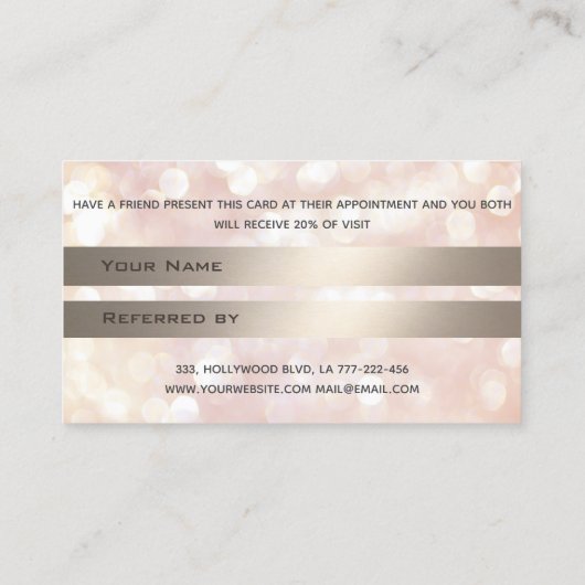 Referral-kaarsbokeh wimpers en wenkbrauwen aanbevelingskaartje (Achterkant)