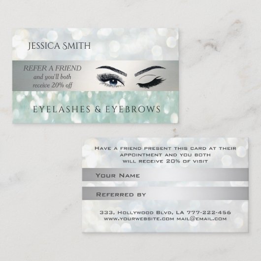 Referral-kaarsbokeh wimpers en wenkbrauwen aanbevelingskaartje (Voorkant / Achterkant)
