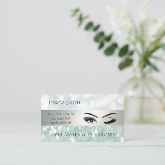 Referral-kaarsbokeh wimpers en wenkbrauwen aanbevelingskaartje (Staand voorkant)