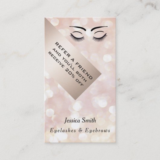 Referral-kaarsbokeh wimpers en wenkbrauwen aanbevelingskaartje (Voorkant)