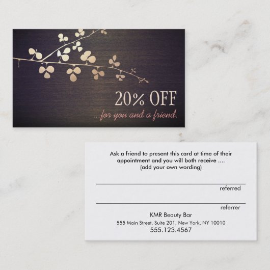 Referral Kaart, Elegant Zen Gold Branch Salon (Voorkant / Achterkant)