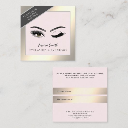 Referral-kaart goudwimpers en wenkbrauwen aanbevelingskaartje (Voorkant / Achterkant)