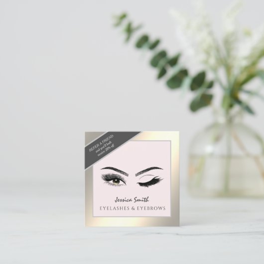Referral-kaart goudwimpers en wenkbrauwen aanbevelingskaartje (Staand voorkant)