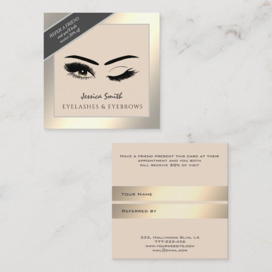 Referral-kaart goudwimpers en wenkbrauwen aanbevelingskaartje (Voorkant / Achterkant)