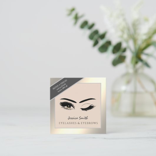 Referral-kaart goudwimpers en wenkbrauwen aanbevelingskaartje (Staand voorkant)