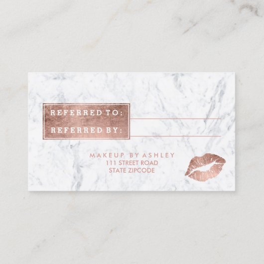Referral-kaart lippen roos gouden tipografie aanbevelingskaartje (Achterkant)