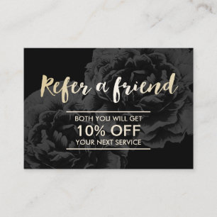 Referral kaartje Elegant Dark Floral Gold Script