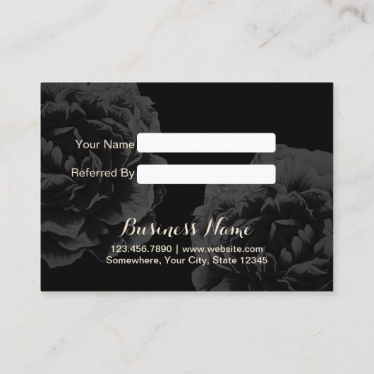 Referral kaartje | Elegant Dark Floral Gold Script (Achterkant)