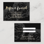 Referral kaartje | Elegant Dark Floral Gold Script (Voorkant / Achterkant)