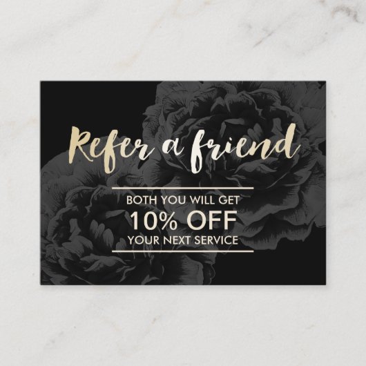 Referral kaartje | Elegant Dark Floral Gold Script (Voorkant)