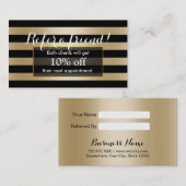 Referral kaartje | Moderne zwarte & goudstrepen (Voorkant / Achterkant)