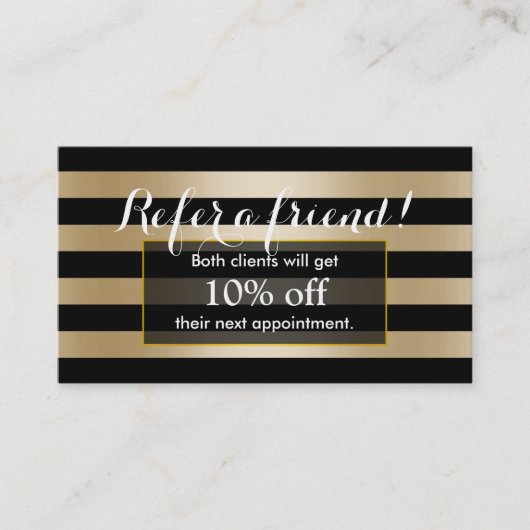 Referral kaartje | Moderne zwarte & goudstrepen (Voorkant)