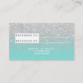 Referral-kaarttypografie zilverglitterturquoise aanbevelingskaartje (Achterkant)