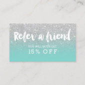 Referral-kaarttypografie zilverglitterturquoise aanbevelingskaartje (Voorkant)