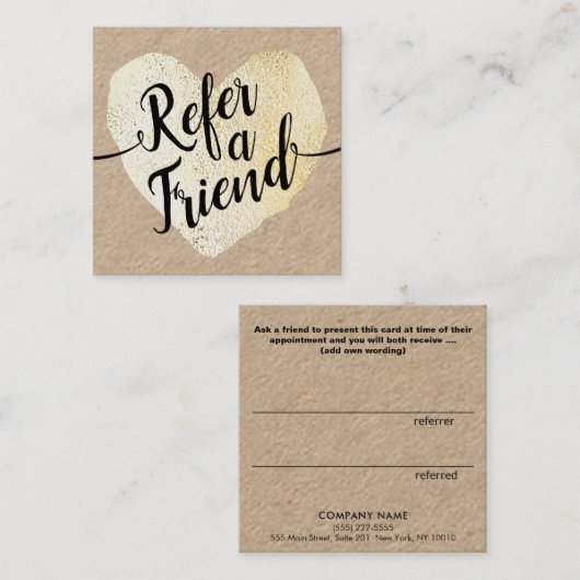 Referral Kraft Gold Heart Script Calligraphy Refer (Voorkant / Achterkant)