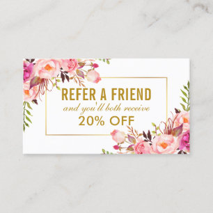 Referral Lijst Elegant Pink Floral Gold Visitekaartje
