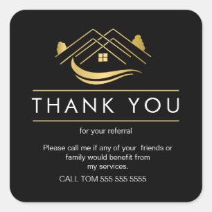 Referral onroerend goed Dank u wel zakelijk plein  Vierkante Sticker