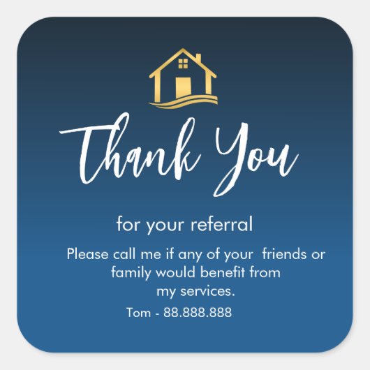 Referral Real Estate Thank You business Square Squ Vierkante Sticker (Voorkant)