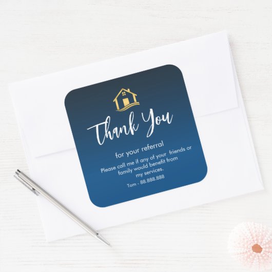 Referral Real Estate Thank You business Square Squ Vierkante Sticker (Envelop)