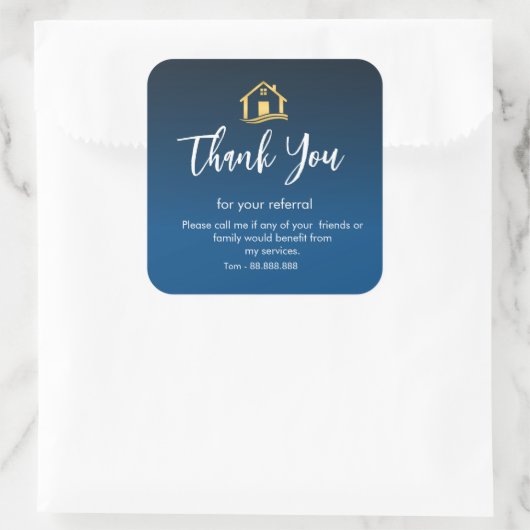 Referral Real Estate Thank You business Square Squ Vierkante Sticker (Tas)