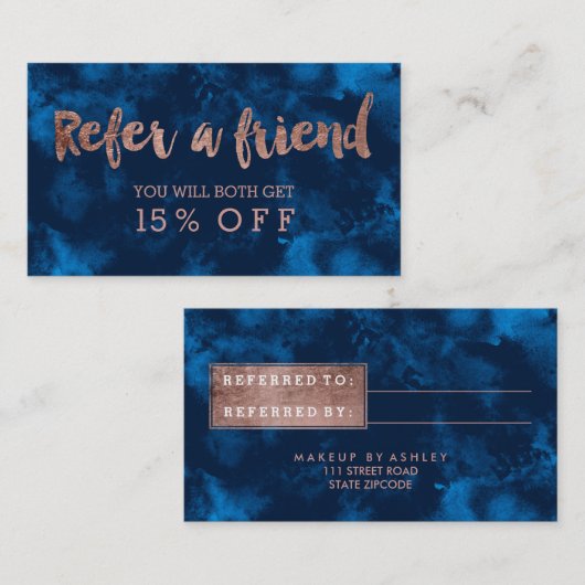 Referral roos gold typografie navy blue waterverf (Voorkant / Achterkant)
