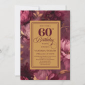 Refined 60th Birthday Burgundy Blush Floral Invite Kaart (Voorkant)