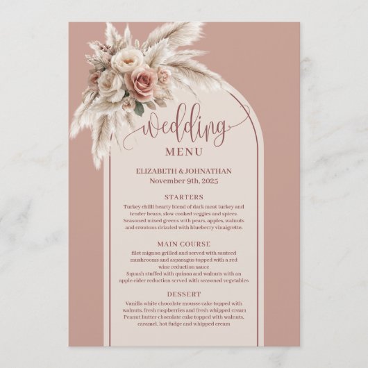 Refined Arch Pastel Pink Pampas Floral Wedding  Menu (Voorkant)