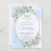 Refined Blue Floral Eucalyptus Wheat Wedding Invit Kaart (Voorkant)